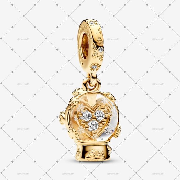 Pandora Heart Snowflake Snow Globe Dangle Charm - Picture 1 of 2